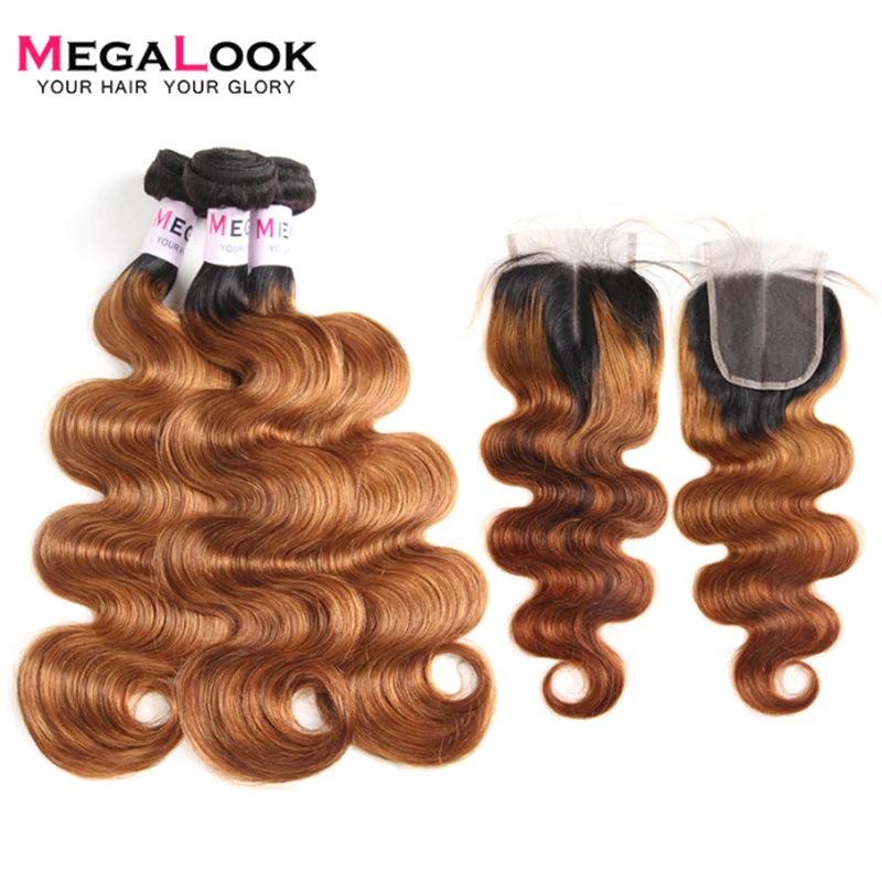 Megalook 1B/30 перуанские волнистые пучки волос с застежкой Remy Ombre пряди застежкой|3/4