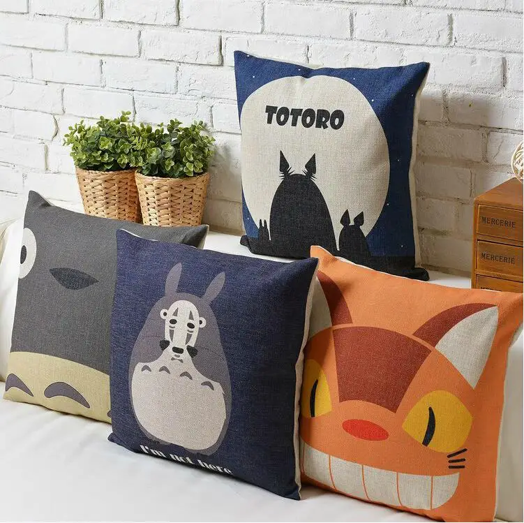 Новая подушка из хлопка японская Подушка с мультяшными животными льняная для