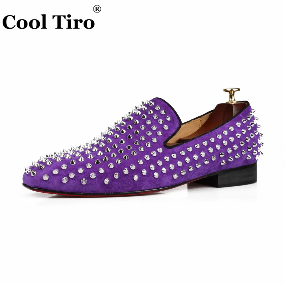 COOL TIRO 2018 new Purple suede leather men handmade shoes with spikes Fashion Party loafers men's flats | Обувь