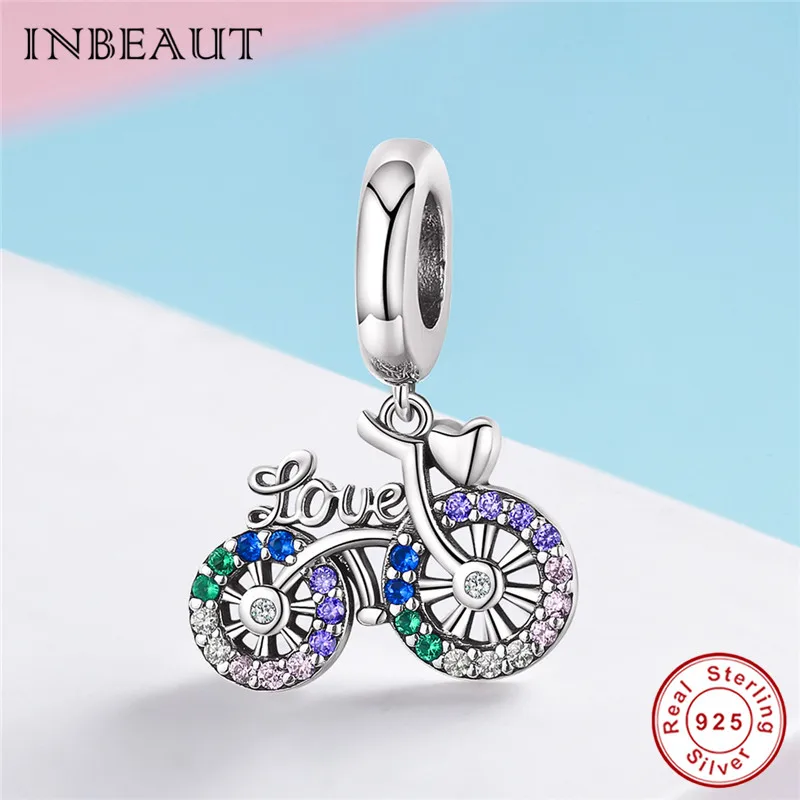 INBEAUT 100% 925 пробы серебристые зеленые белые фиолетовые фианиты Love велосипедные