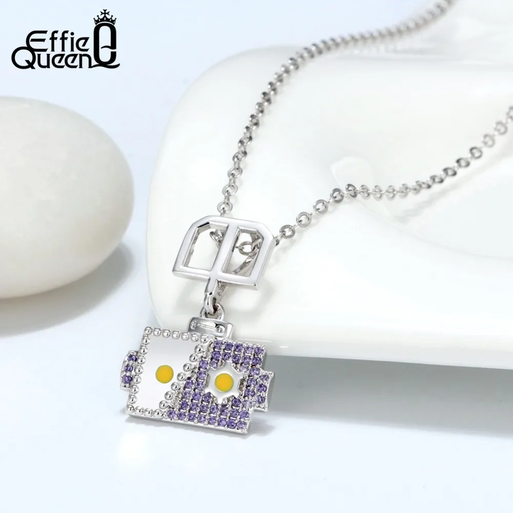 Effie Queen женское ожерелье милый небольшой площади кулон робот с голубой AAA Циркон