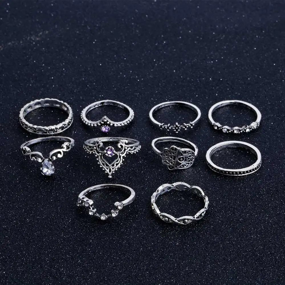 KISSWIFE 10 шт./компл. кольца богемные полые с узором капли воды винтажные кристаллами