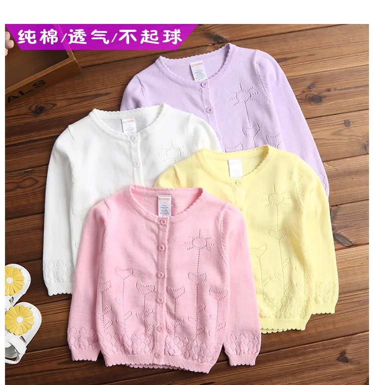 0-10T Female child sweater 2017 baby air conditioning shirt thin spring and autumn cardigan cotton outerwear | Детская одежда и
