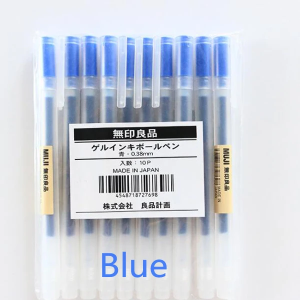 Blue MUJI 10 шт гелевые ручки черные/синие/красные чернила цветные ручки 0,5 мм 0,38 мм милые ручки школьные стационарные Stylo Kawaii Line Friends Caneta гелевые - Цвет: Blue