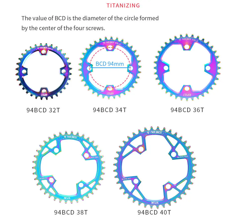 Одна скорость 94BCD горный велосипед цепь MTB 32/34/36/38/40T Алюминиевый сплав CNC