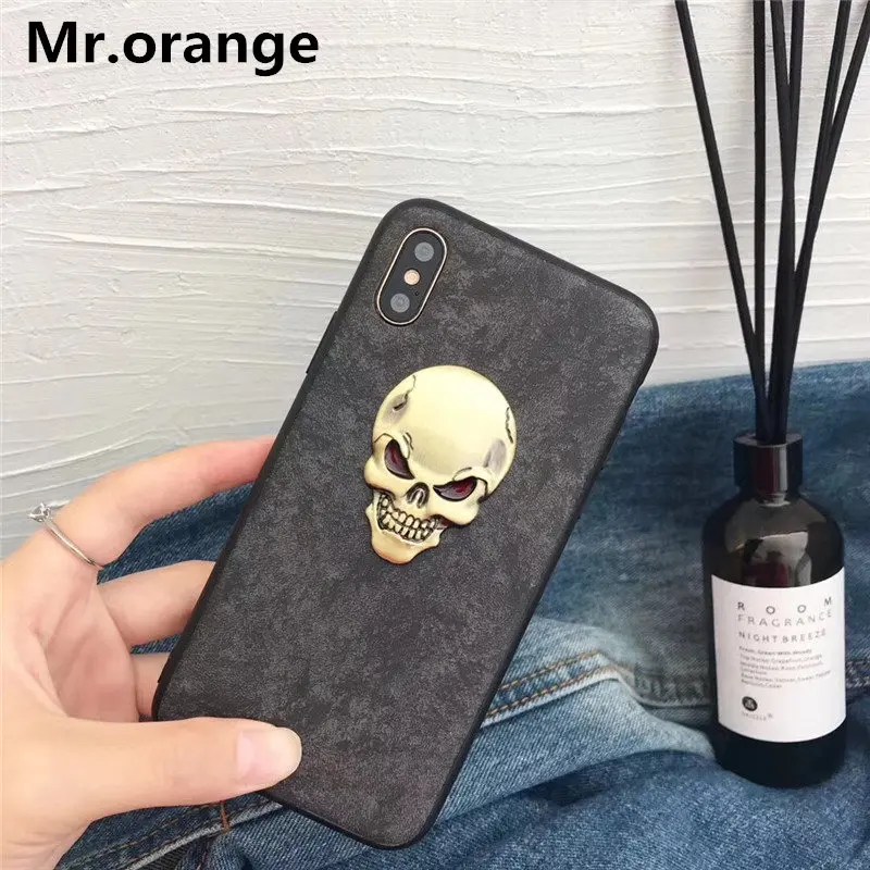 Роскошная 3D череп голова чехол для телефона для iphone 11 1pro обувь наивысшего качества из натуральной кожи с жестким корпусом с изображением черепа для iphone X/6/7/8 plus чехол - Цвет: black