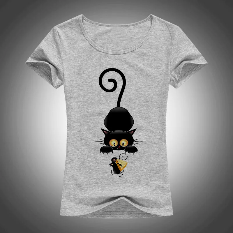 Новинка 2017 брендовая футболка с рисунком непослушного черного кота женская