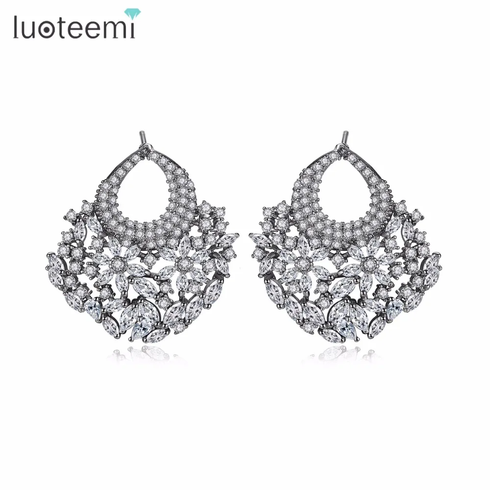 

LUOTEEMI Bridal New Arrival Geometric CZ Stud Earrings For Women Fashion Ear Jewelry Brincos Boucle D'oreille Wholesale Price