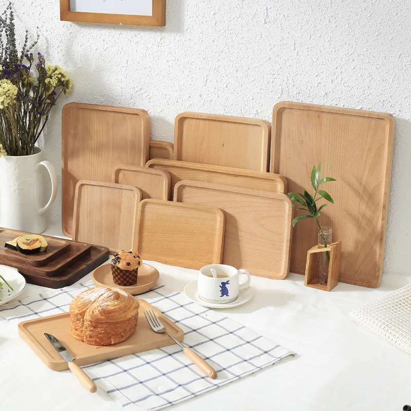 100% Натуральный Бук твердый деревянный поднос для еды завтрака тарелка