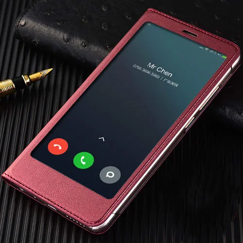 Чехол для Xiaomi Redmi Note 5 с полным окошком из искусственной кожи, флип-чехол, чехол для Xiaomi Redmi Note 5, защитный чехол - Цвет: Red