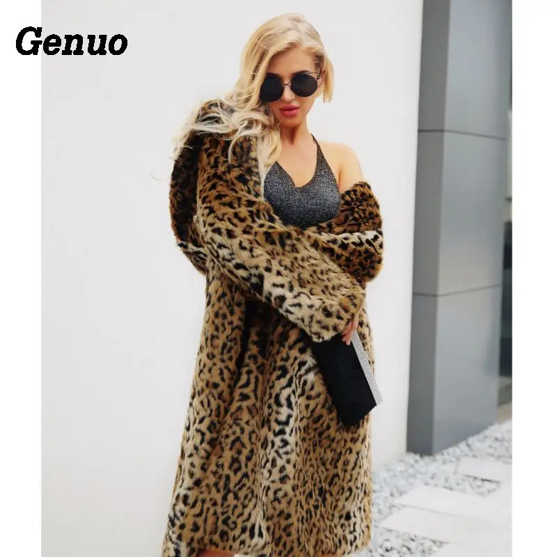 Genuo пальто с искусственным мехом и леопардовым принтом женские свободные Модные