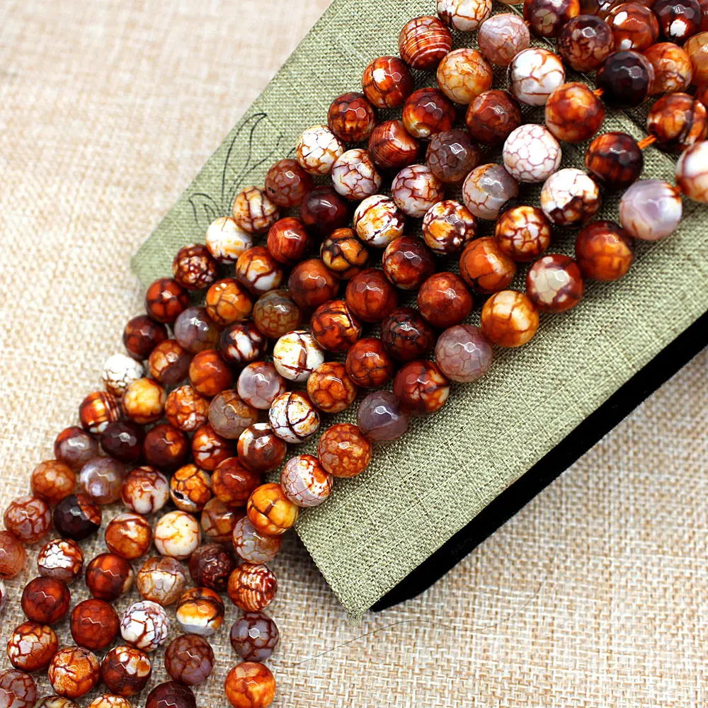 Круглые граненые бусины 12 мм огонь агат драгоценный камень разделитель нитка 15