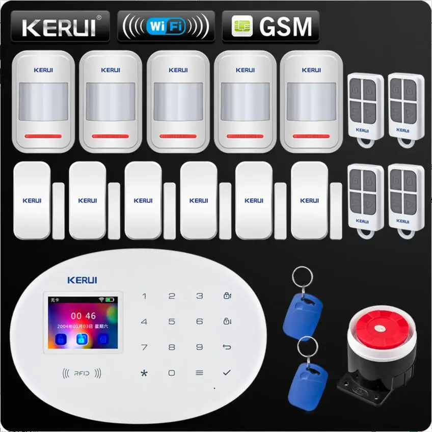 KERUI W20 новая модель Беспроводная 2,4 дюймов Сенсорная панель WiFi GSM система охранной сигнализации приложение RFID мини подвижный PIR датчик сирена - Цвет: kit1