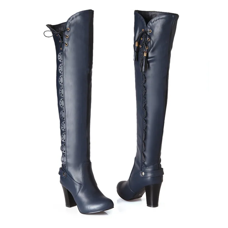 Женские сапоги до колена на массивном каблуке с круглым носком размеры 34 43|boots