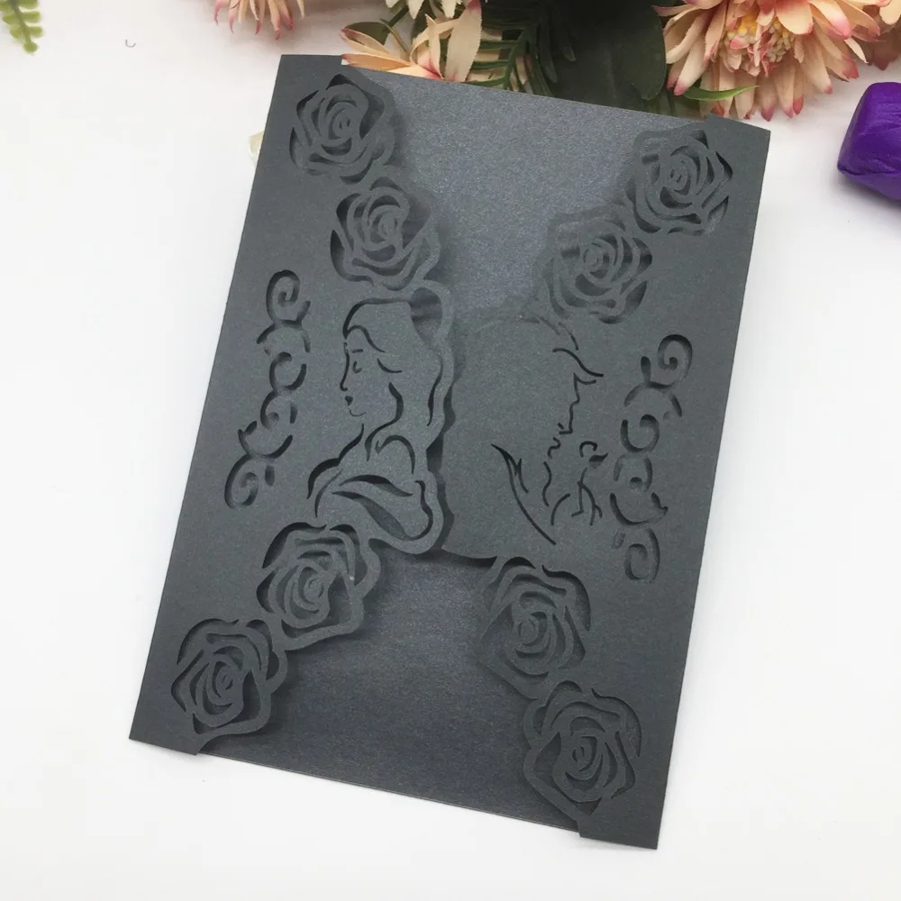 

100Pcs/Lot Laser Cut Flower Romantic Wedding Invitations Cards Birthday Blessing Greeting Card Event Party Supplies