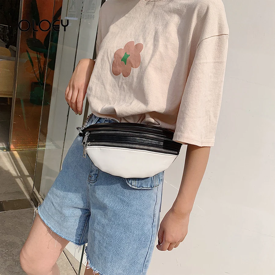 Женские поясные сумки из искусственной кожи роскошные с кожаными вставками