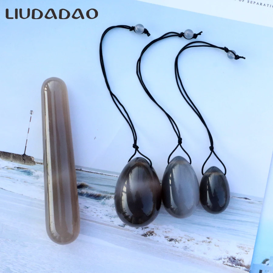 

Natural Grey Carnelian Yoni Eggs with beads Ben Wa Ball Eggs Massager Relax Body Care Stick Muscle Tightening Plevic Floor Ball