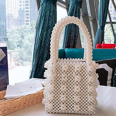 pearl white Новинка, сумка с жемчугом, украшенная бусинами, сумка-тоут, женские вечерние, элегантные, винтажные сумки, сумка-мешок, белая, желтая, синяя,, Прямая поставка - Цвет: pearl white
