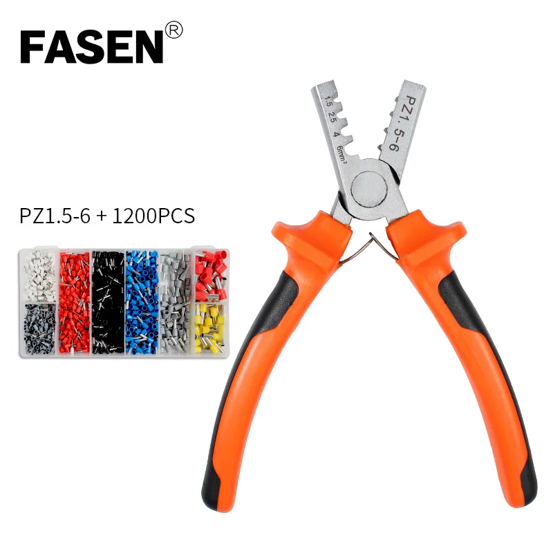 PZ1.5-6 1200p Kit PZ 0,25-2,5/1,5-6 1200 шт. Кабельный разъем штыревого соединения с ручным наконечником обжимные трубки плоскогубцы кримпер обжимной инструмент набор AWG 10-23 обжимные клещи для трубок - Цвет: PZ1.5-6 1200p Kit