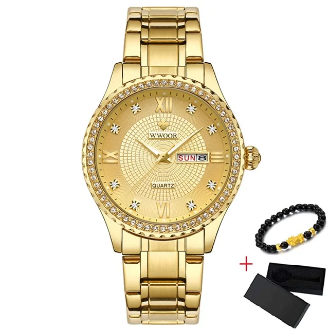 Gold Gold Gold WWOOR новые золотые женские часы-браслет водонепроницаемые женские часы из нержавеющей стали повседневные женские кварцевые часы женские Reloj Mujer - Цвет: Gold Gold Gold