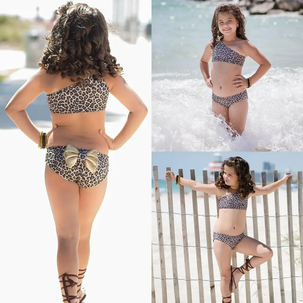 2019 New Baby Gilrs Bikini Set 3pcs Summer Kids Girl Leopard Bow Swimwear Swimsuit Bathing Suit | Спорт и развлечения