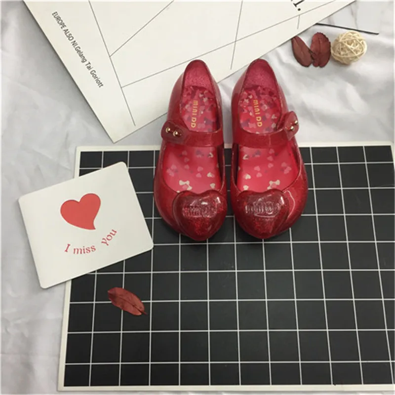 Mini Melissa/2018 г. Новые Цветные гелевые туфли принцессы с сердечками мягкие детские