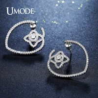 umdoe brand design fashion jewelry heart shape crystal stud earrings for women white gold color open circle earrings gift ue0289