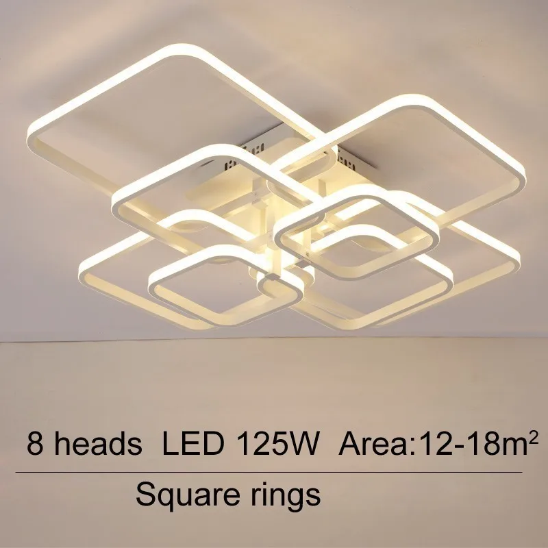 8 heads 125W Акриловые Потолочные светильники, квадратные кольца для гостиной, спальни, дома, AC85-265V, современные светодиодные потолочные светильники, блеск, plafonnier - Цвет корпуса: 8 heads 125W