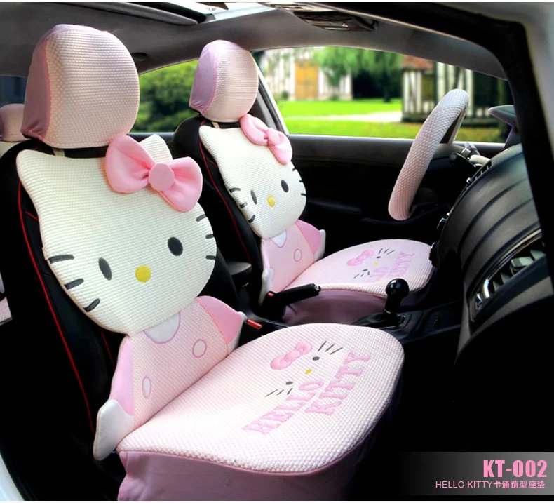 Женская мода года высокого качества с милым мультяшным принтом «hello kitty», комплект из розовых универсальных чехлов для автомобильных сидений