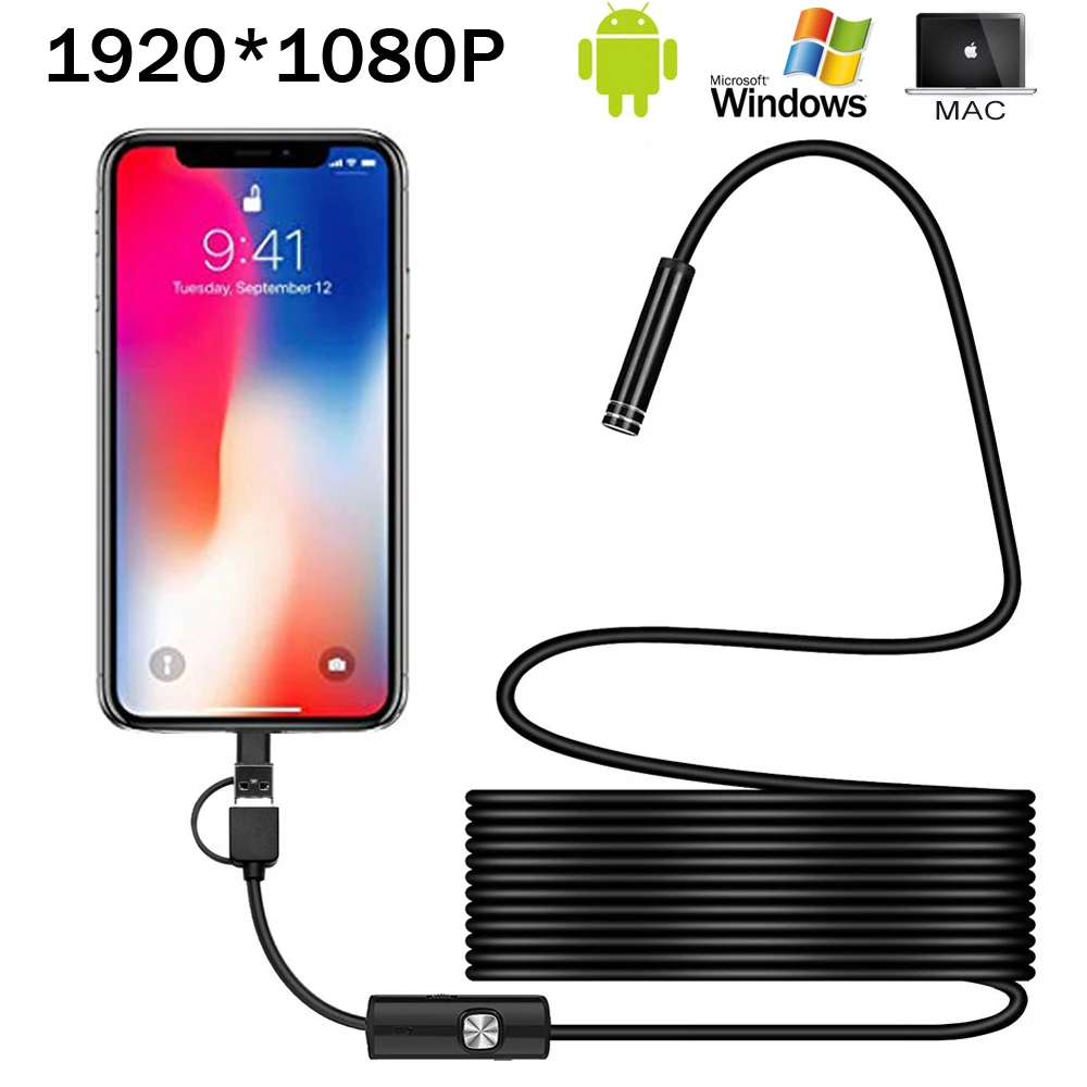 1080P Full HD USB Android камера эндоскоп IP67 1920*1080 1 м 2 м 5 м микро камера для осмотра Змея бороскоп трубка