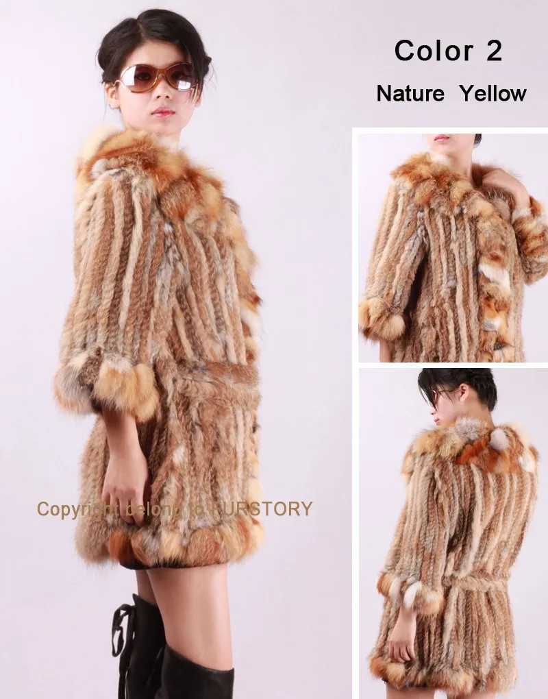 Fur Story, новинка 010140, женское модное пальто с натуральным мехом лисы, роскошная зимняя куртка, женские вязаные пальто