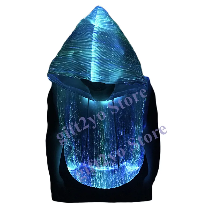 

App control Fiber Optic Light up Pullover Sleeveless Hoodies Luminous Hooded Sweatshirt LED Clothing for Club Party