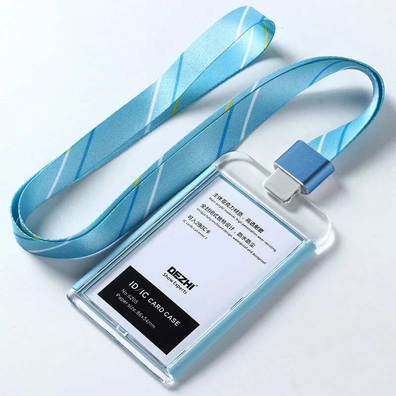 light blue stripe DEZHI-абсолютно новые бизнес ID IC Держатели карт для офиса, красочные один держатель Бейджа, держатель Бейджа с полосой шнурок, логотип на заказ - Цвет: light blue stripe