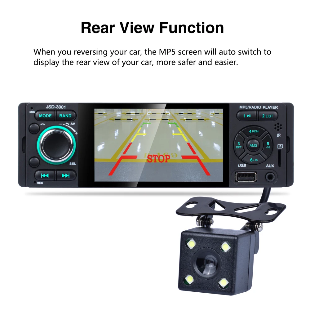 JSD-3001 музыкальный видео плеер 4,1 ''1080 P сенсорный экран MP3 MP4 MP5 4*50 Вт Bluetooth FM радио приемник 3001 Поддержка камеры