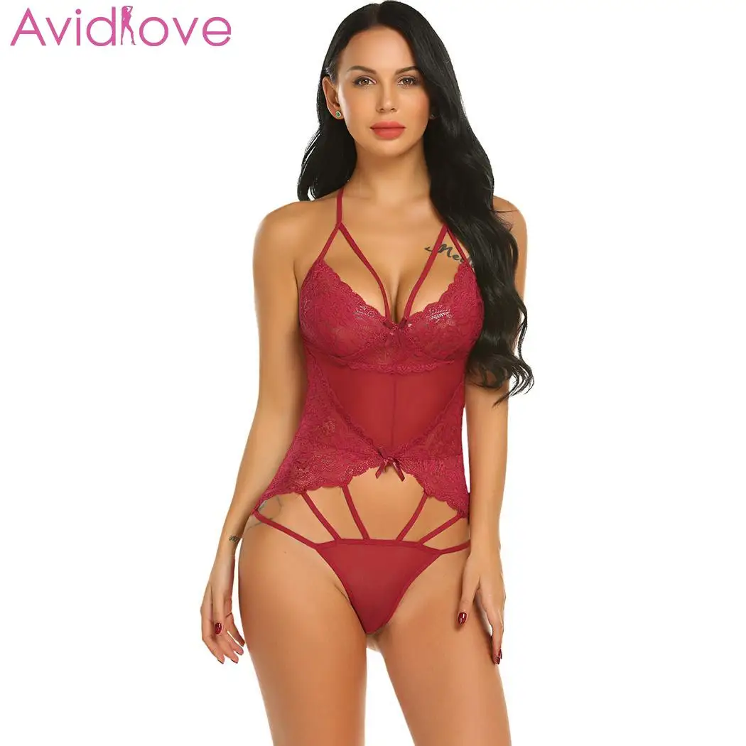 Женское боди с чулками Avidlove сексуальный костюм v образным вырезом кружевное