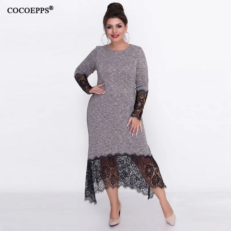 COCOEPPS 5XL 6XL большой Размеры кружева лоскутное женское платье Повседневное Работа