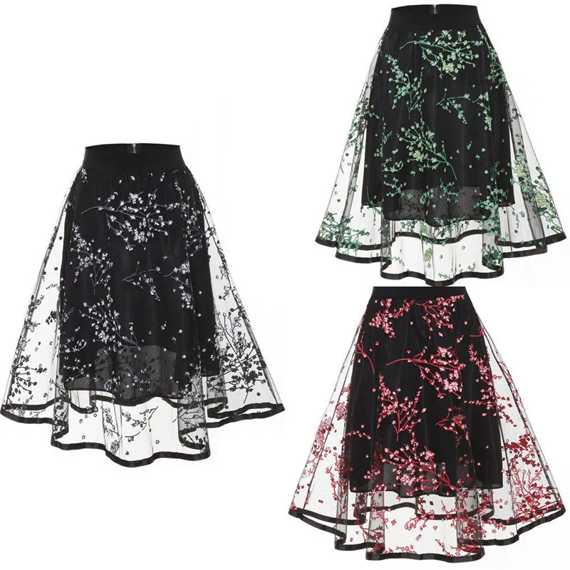 Юбка-пачка Neue Frauen thull A-linie Rock Mode Damen Kurzen Knielangen Prinzessin Ballett rёcke Mesh Partei Spitze Blume Boho |