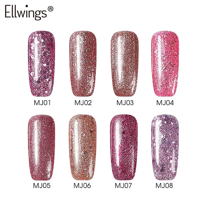 Ellwings Rose Gold Gel Nail Polish Glitter Color Varnish 8 Colors Soak Off UV Shiny Art Design Manicure Tool | Красота и здоровье