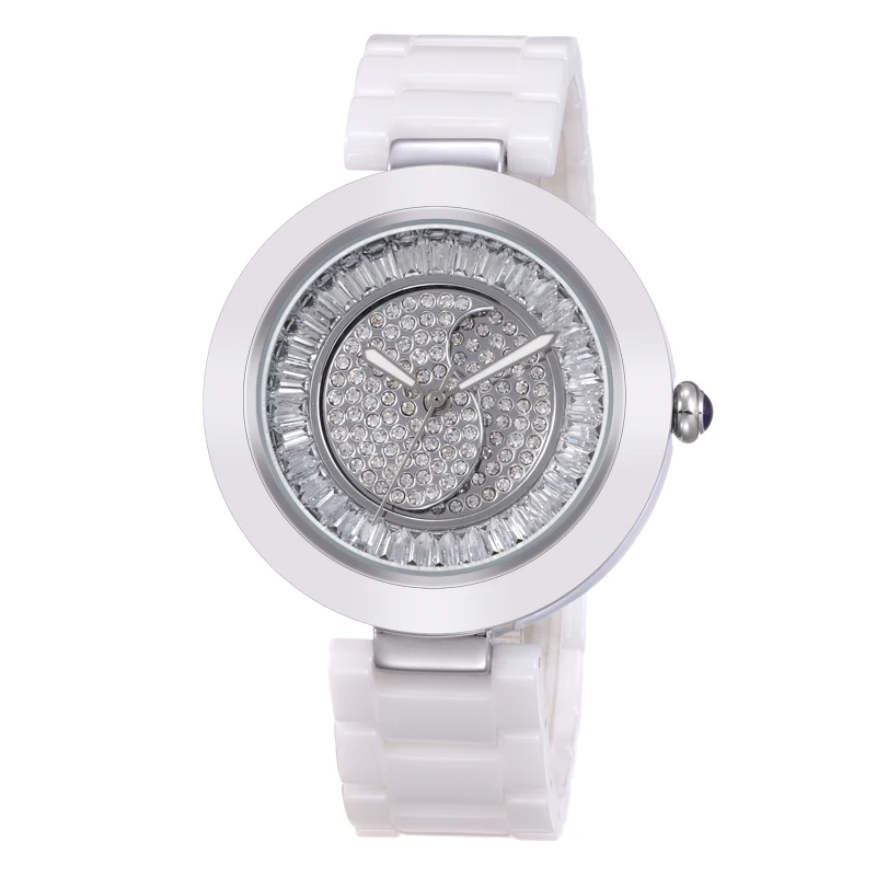 WEIQIN Ceramic Women Watches Luxury High Quality Water Resistant White Dress Rhinestone Skeleton Engraving Montre Femmer | Наручные часы
