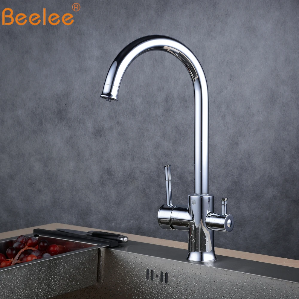 

Beelee Chrome Kitchen Mixer Faucet Dual Holder Single Hole Rotatable Sink Tap for Kitchen BL3335