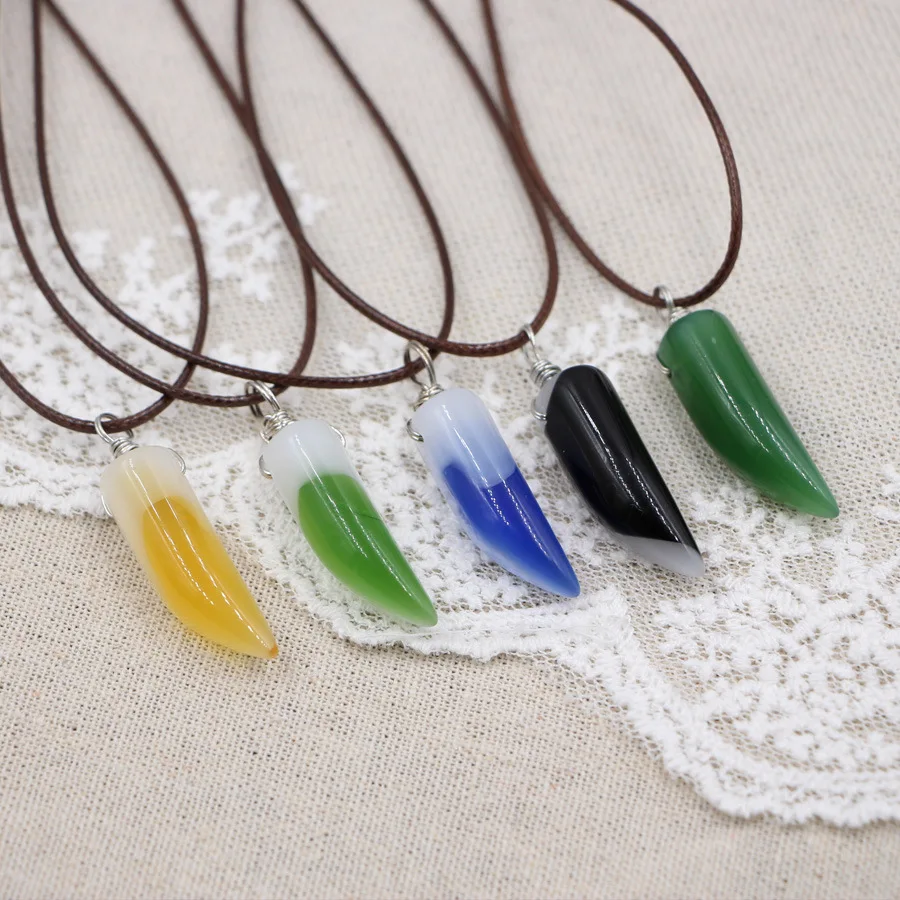 Разноцветный кристалл кулон волчий зуб кожаная веревка колье модные ювелирные