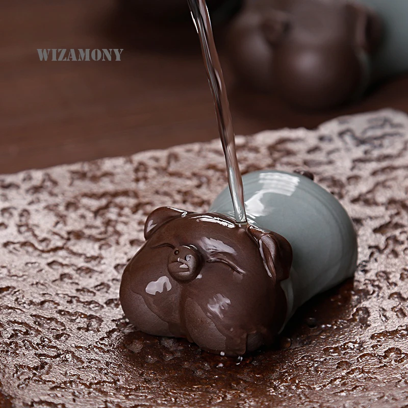 Wisamony Китайский Longquan Celadon фиолетовая глина глазурованная Свинья для рисования