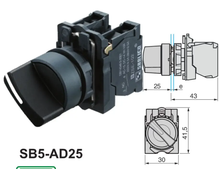 XB5-AD25 водонепроницаемый переключатель, поворотный переключатель, ручка переключателя, два или три положения, стандартная ручка 22 мм