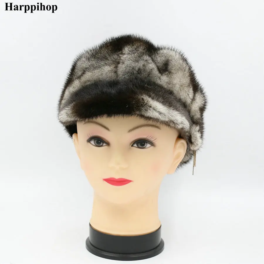 Натуральная норковая меховая шапка для женщин Зимняя импортная вся норковая шапка цветочный узор русский высококлассный роскошный Женская шапка