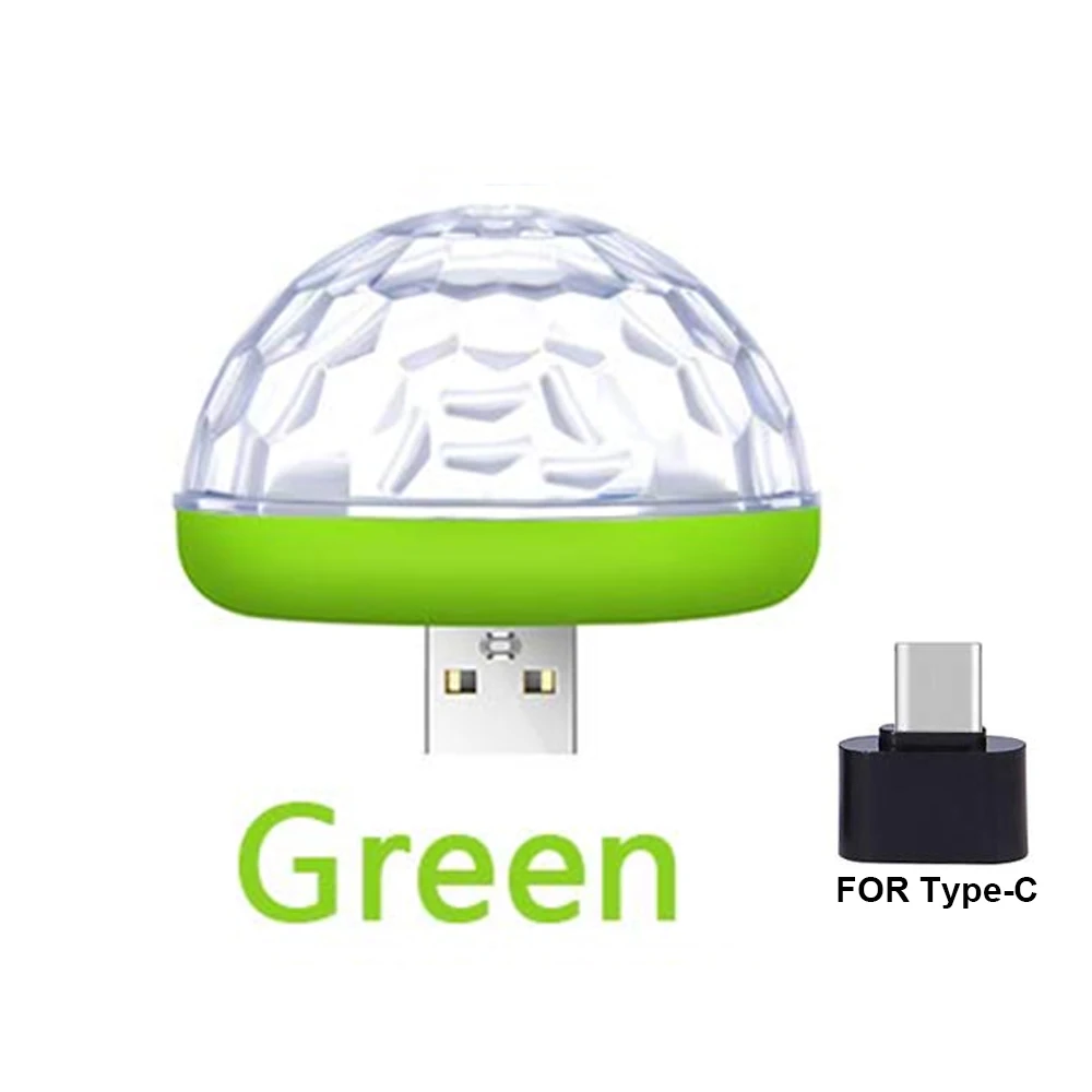 Green with USB C Автомобильный USB атмосферный свет, декоративная лампа, освещение для салона автомобиля, DJ RGB, мини цветная музыкальная звуковая лампа для фестиваля, вечерние, караоке - Испускаемый цвет: Green with USB C