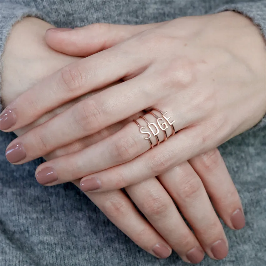 Персонализированные кольца с буквами Anillos Mujer мужские и женские из нержавеющей