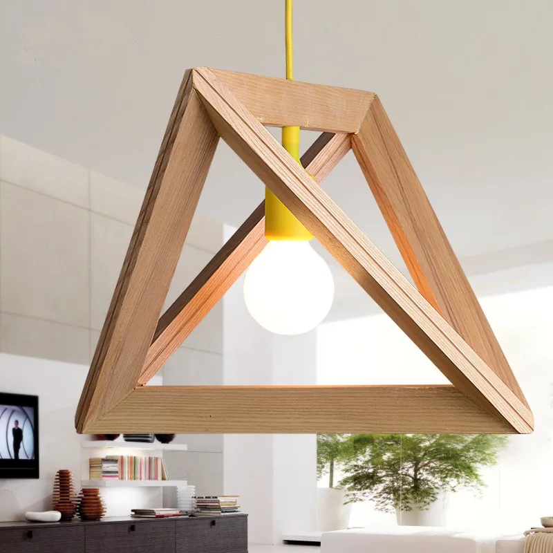 Nordic Wood pendant light lamp Herr Mandel Triangle wooden suspension hanging drop for dining room kitchen shop | Лампы и освещение