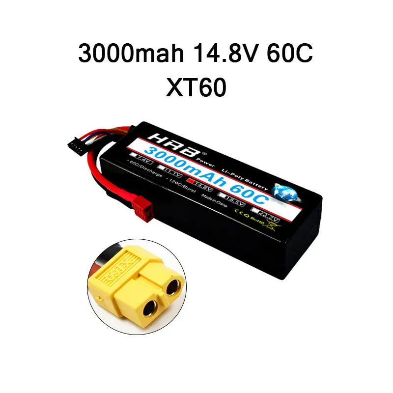 HRB 3000mAh Lipo 2S 7,4 V 3S 11,1 V 4S 14,8 V 5S аккумулятор 18,5 V 60C 120C XT60 Жесткий Чехол для радиоуправляемого автомобиля квадрокоптера вертолета самолета - Цвет: 4S 3000MAH 60C XT60