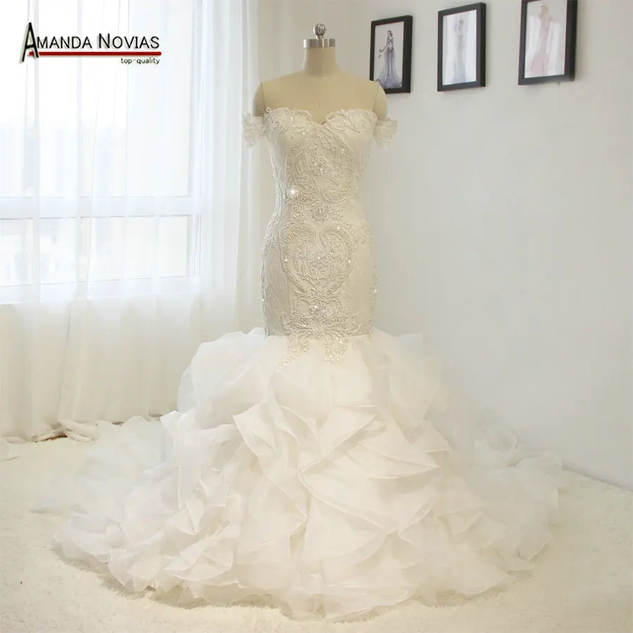 Роскошное Свадебное платье с полностью хрустальными бусинами Amanda Novias оборки из