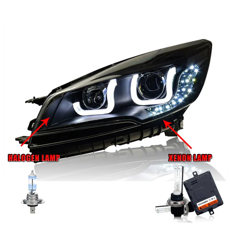 Halogen HighBeam 2 шт. светодиодный фары для Ford Kuga 2013- Автомобильный светодиодный фонарь с двойными ксеноновыми линзами автомобильные аксессуары дневные ходовые огни противотуманные фары - Цвет: Halogen HighBeam